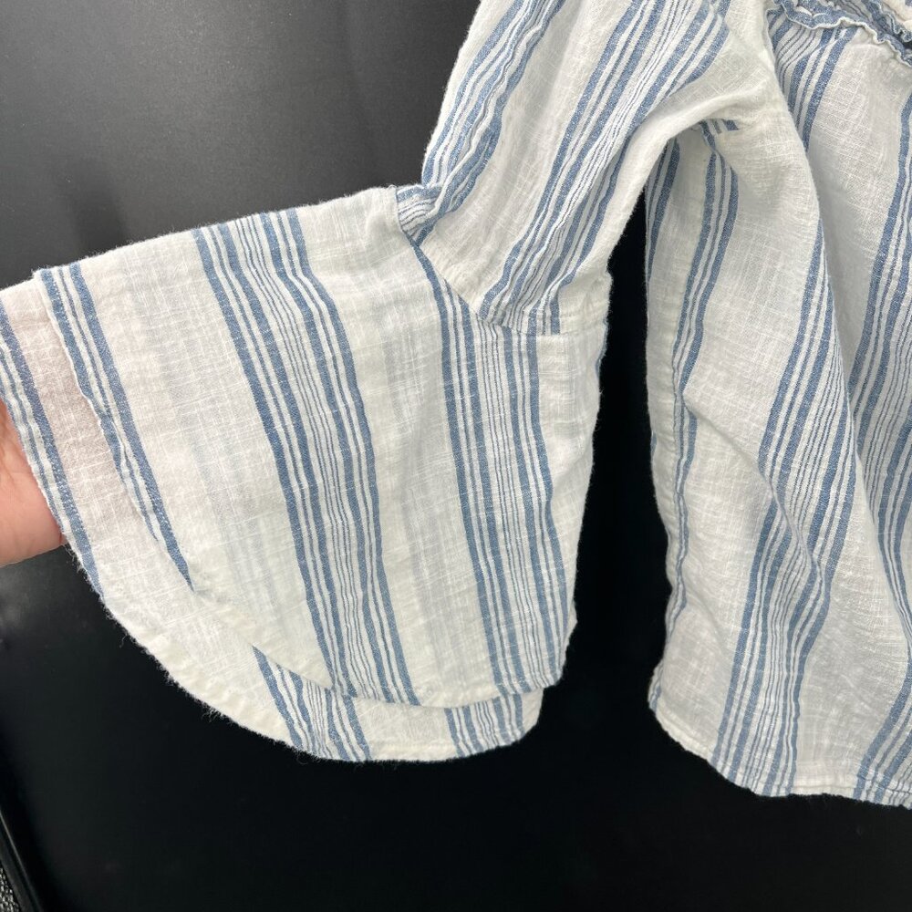 Lucky Brand bell sleeve off the shoulder cotton crop top beachy coastal blue M - Picture 4 of 11
